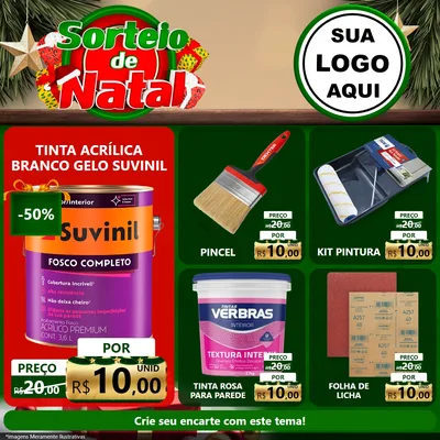 Modelo de Rede Social para Feed Facebook com o tema Sorteio de Natal para Tintas e Ferramentas