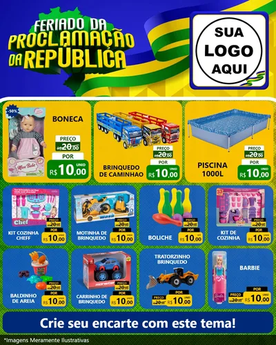 Modelo de Rede Social para Feed Instagram com o tema Feriado da Proclamação da República para Brinquedos