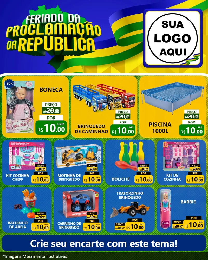 Modelo de Rede Social para Feed Instagram com o tema Feriado da Proclamação da República para Brinquedos