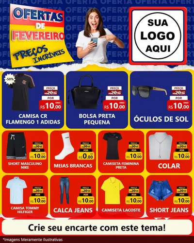 Modelo de Rede Social para Feed Instagram com o tema Ofertas de Fevereiro - Preços Incríveis para Roupas e acessórios