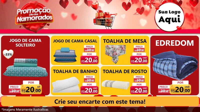 Modelo de TV para TV Horizontal com o tema Promoção Dia dos Namorados para Cama, Mesa e Banho