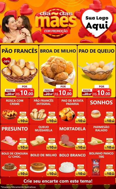 Modelo de Encarte para Encarte Grande com o tema Dia das Mães com Promoção para Padaria