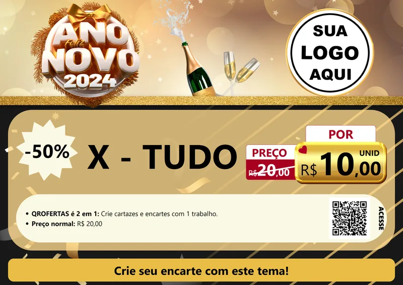 Modelo de Cartaz para Cartaz A4 Horizontal com o tema Feliz Ano Novo 2027 para Hamburgueria