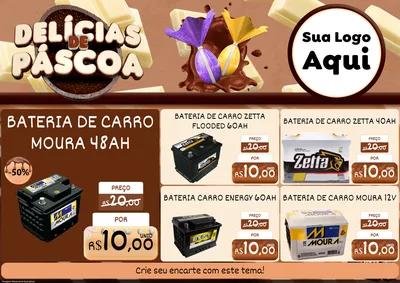 Modelo de Encarte para Encarte A4 Horizontal com o tema Delícias de Páscoa para Baterias Elétricas