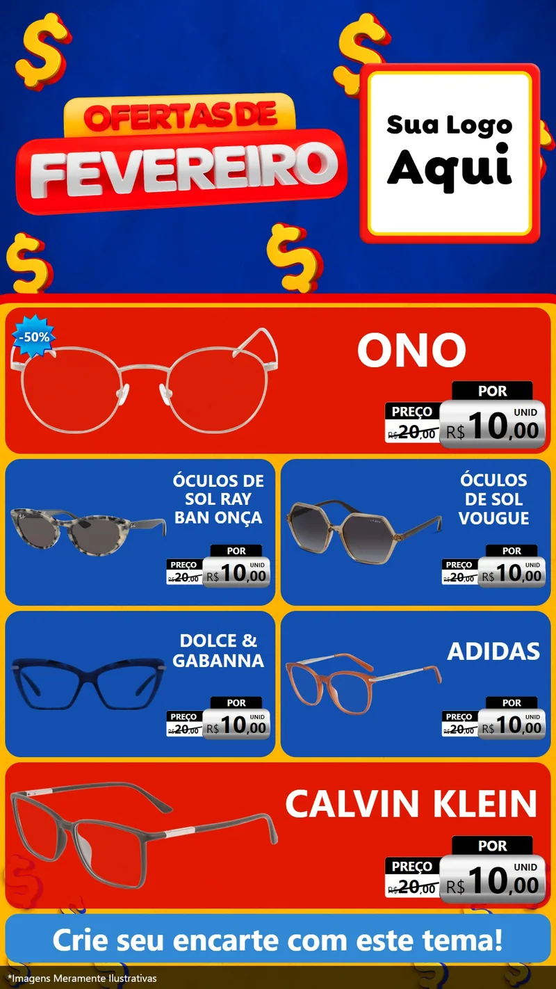 Modelo de TV para TV Vertical com o tema Ofertas de Fevereiro para Óticas