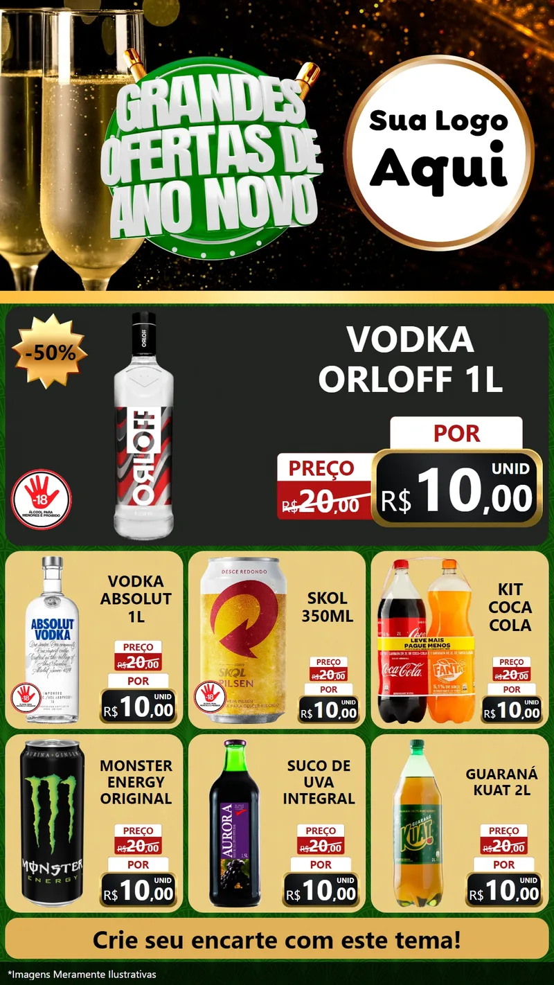 Modelo de Rede Social para Stories com o tema Grandes Ofertas de Ano Novo para Distribuidora de bebidas