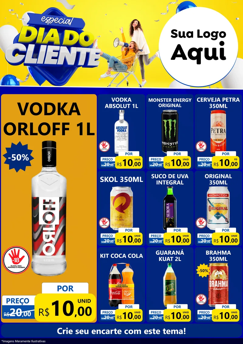 Modelo de Encarte para Encarte A4 Vertical com o tema Especial Dia do Cliente para Distribuidora de bebidas