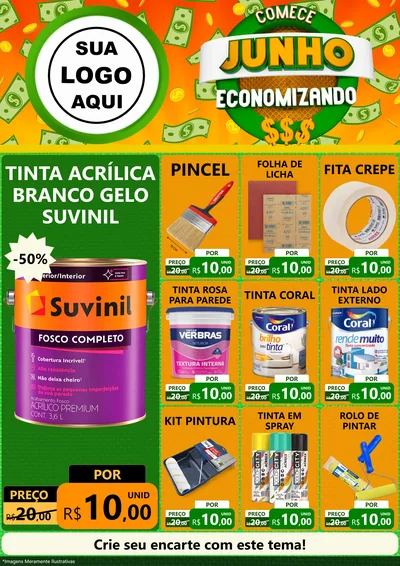 Modelo de Encarte para Encarte A4 Vertical com o tema Comece Junho Economizando para Tintas e Ferramentas