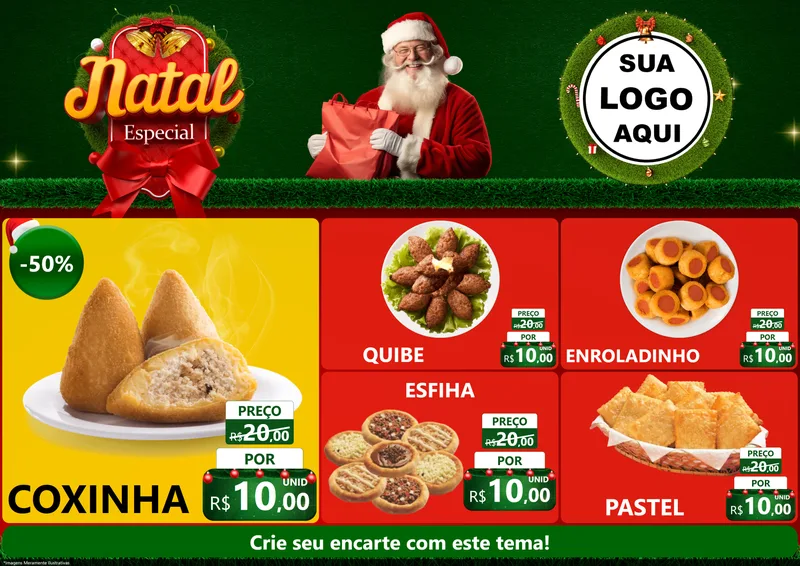 Modelo de Encarte para Encarte A4 Horizontal com o tema Natal Especial para Salgadaria