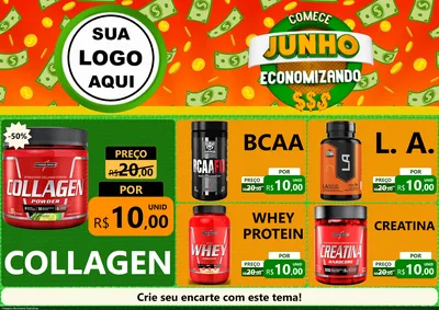 Modelo de Encarte para Encarte A4 Horizontal com o tema Comece Junho Economizando para Suplementos alimentares