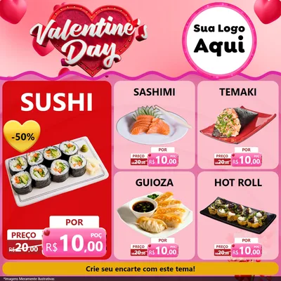 Modelo de Rede Social para Feed Facebook com o tema Valentine's Day para Comida japonesa
