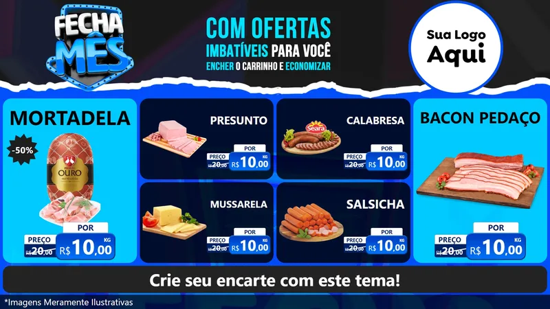 Modelo de TV para TV Horizontal com o tema Fecha Mês para Frios e Laticínios