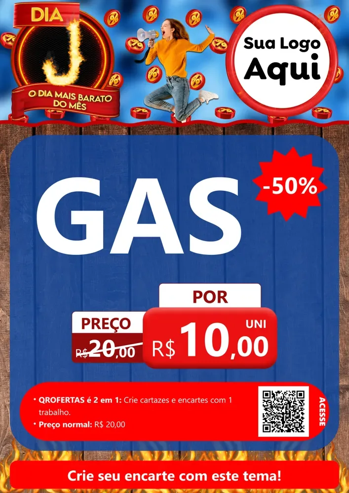 Modelo de Cartaz para Cartaz A4 Vertical com o tema Dia J - O Dia Mais Barato Do Mês para Água e gás