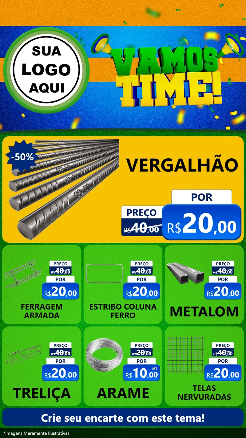 Modelo de Rede Social para Stories com o tema Vamos Time! para Ferragens