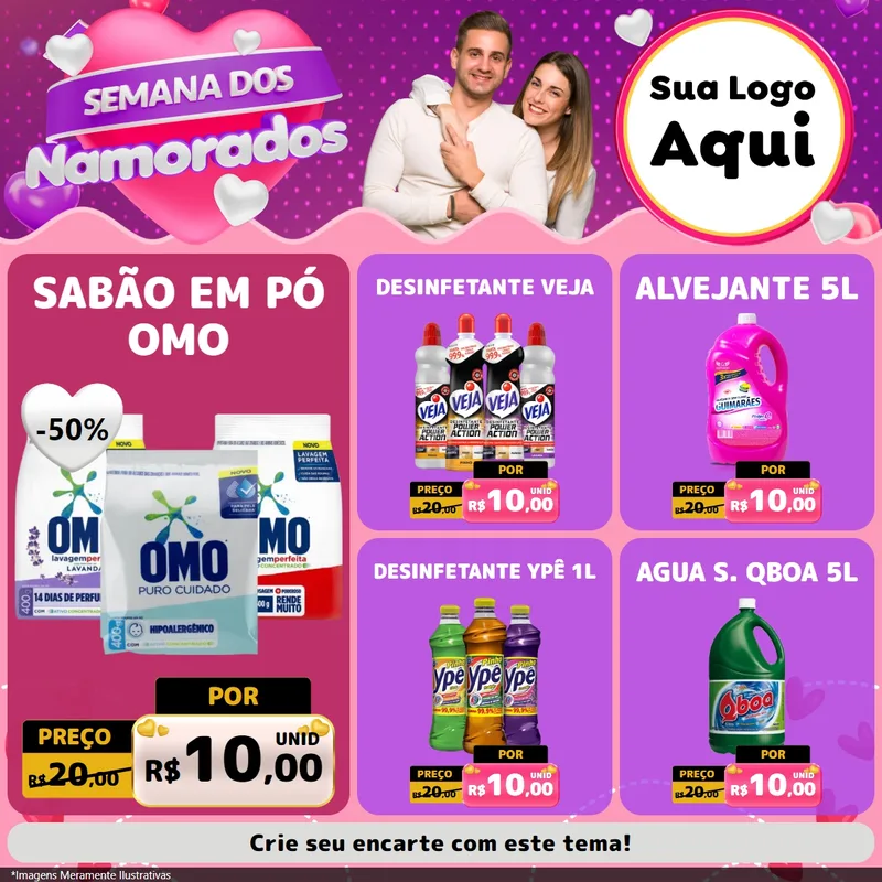 Modelo de Rede Social para Feed Facebook com o tema Semana dos Namorados para Produtos de Limpeza