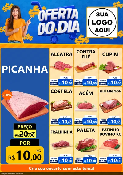 Modelo de Encarte para Encarte A4 Vertical com o tema Oferta do Dia para Açougue