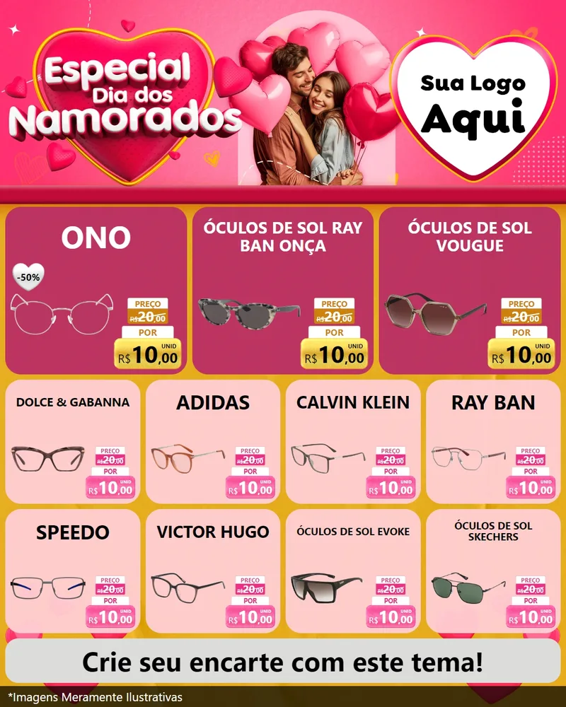 Modelo de Rede Social para Feed Instagram com o tema Especial Dia dos Namorados para Óticas