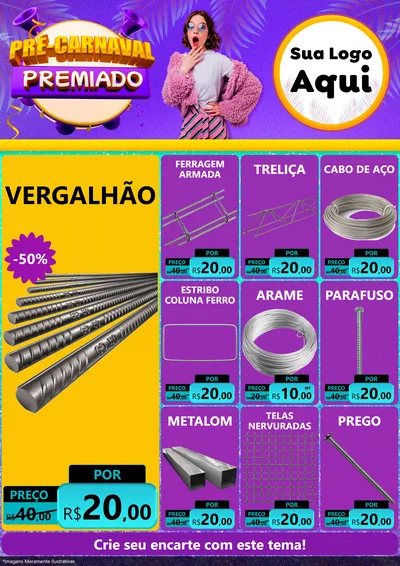 Modelo de Encarte para Encarte A4 Vertical com o tema Pré-Carnaval Premiado para Ferragens