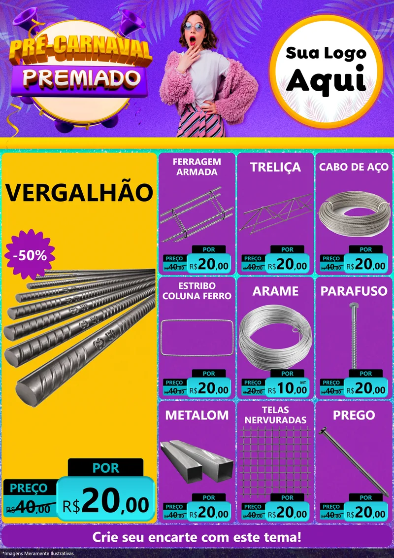 Modelo de Encarte para Encarte A4 Vertical com o tema Pré-Carnaval Premiado para Ferragens