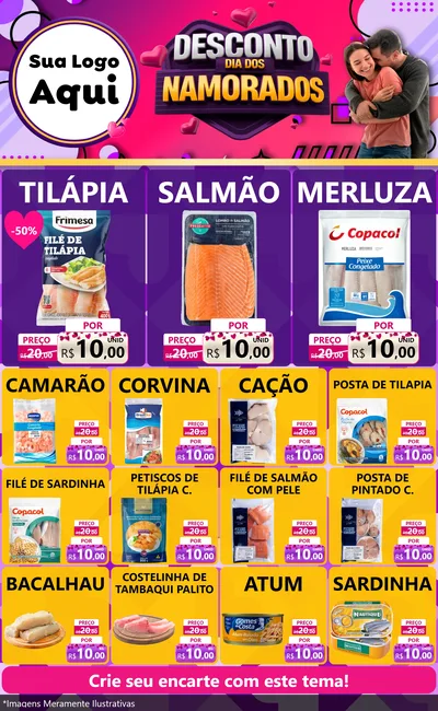 Modelo de Encarte para Encarte Grande com o tema Desconto Dia dos Namorados para Peixaria