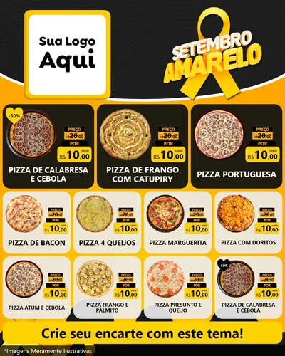 Modelo de Rede Social para Feed Instagram com o tema Setembro Amarelo para Pizzaria