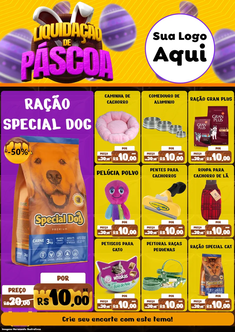 Modelo de Encarte para Encarte A4 Vertical com o tema Liquidação de Páscoa para Pet Shop