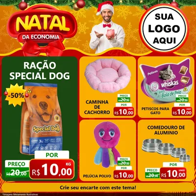 Modelo de Rede Social para Feed Facebook com o tema Natal da Economia para Pet Shop