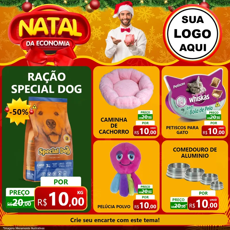 Modelo de Rede Social para Feed Facebook com o tema Natal da Economia para Pet Shop
