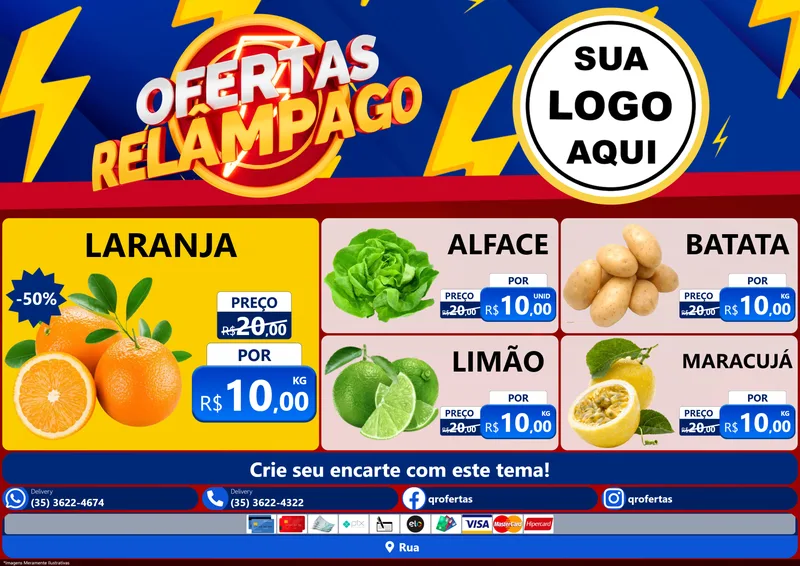 Modelo de Encarte para Encarte A4 Horizontal com o tema Ofertas Relâmpago para Hortifrúti