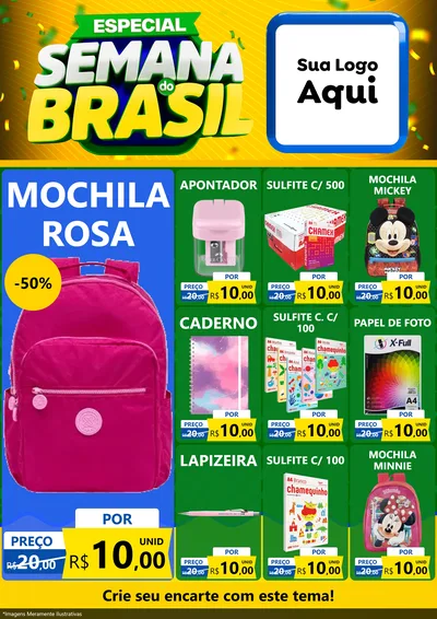 Modelo de Encarte para Encarte A4 Vertical com o tema Especial Semana do Brasil para Papelaria