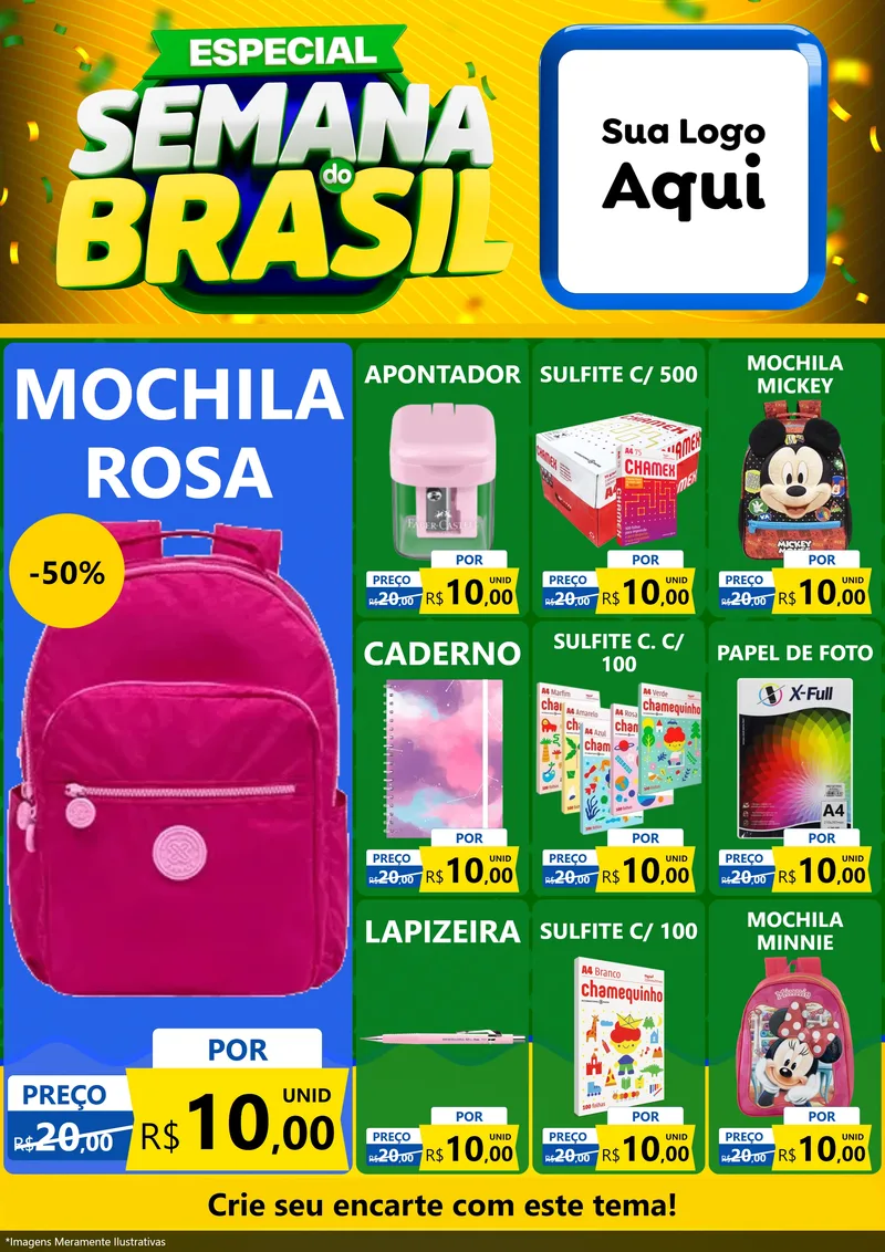 Modelo de Encarte para Encarte A4 Vertical com o tema Especial Semana do Brasil para Papelaria