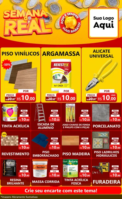Modelo de Encarte para Encarte Grande com o tema Semana do Real para Material para Construção