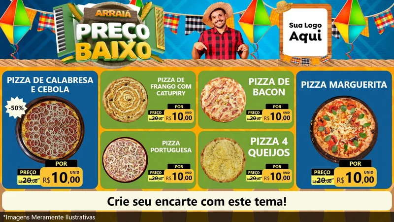 Modelo de TV para TV Horizontal com o tema Arraiá de Preço Baixo - Junina para Pizzaria