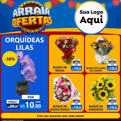 Modelo de Rede Social para Feed Facebook com o tema Arraiá de Ofertas - Junina para Floricultura e jardim