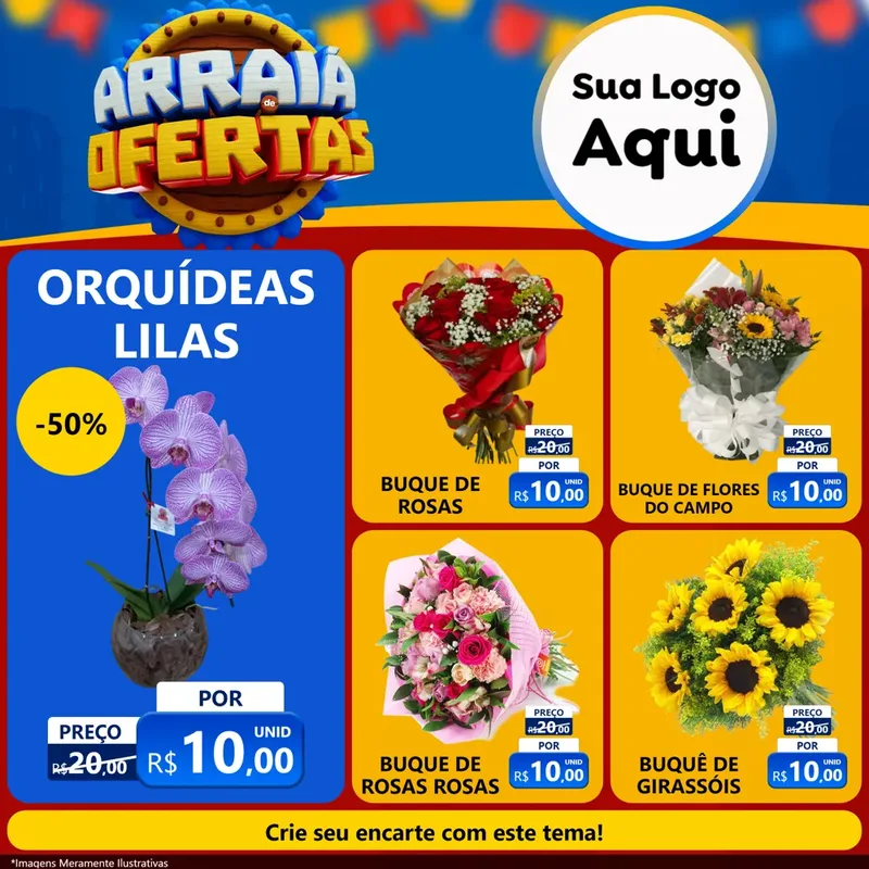 Modelo de Rede Social para Feed Facebook com o tema Arraiá de Ofertas - Junina para Floricultura e jardim