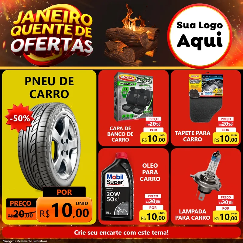 Modelo de Rede Social para Feed Facebook com o tema Janeiro Quente de Ofertas para Auto peças