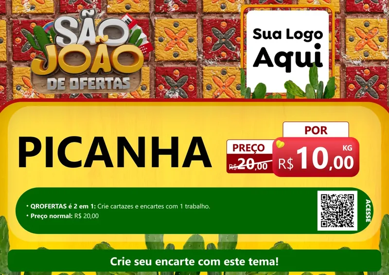 Modelo de Cartaz para Cartaz A4 Horizontal com o tema São João de Muitas Ofertas - Junina para Açougue