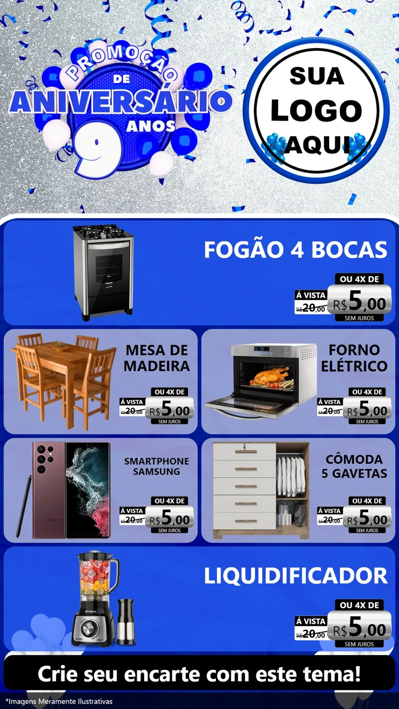Modelo de TV para TV Vertical com o tema Promoção de Aniversário - 9 Anos para Móveis e Eletro