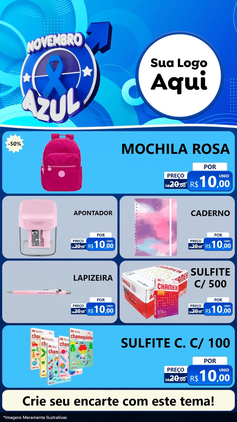 Modelo de TV para TV Vertical com o tema Novembro Azul para Papelaria