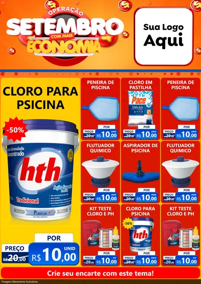 Modelo de Encarte para Encarte A4 Vertical com o tema Operação Setembro Com Muita Economia para Produtos para Piscina