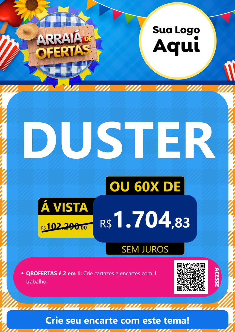 Modelo de Cartaz para Cartaz A4 Vertical com o tema Arraiá de Ofertas para Concessionaria de Carros