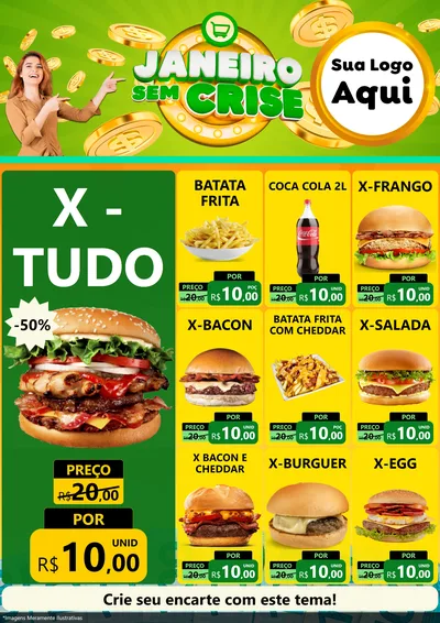 Modelo de Encarte para Encarte A4 Vertical com o tema Janeiro Sem Crise para Hamburgueria