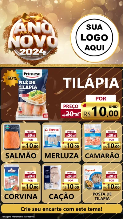 Modelo de Rede Social para Stories com o tema Feliz Ano Novo 2027 para Peixaria