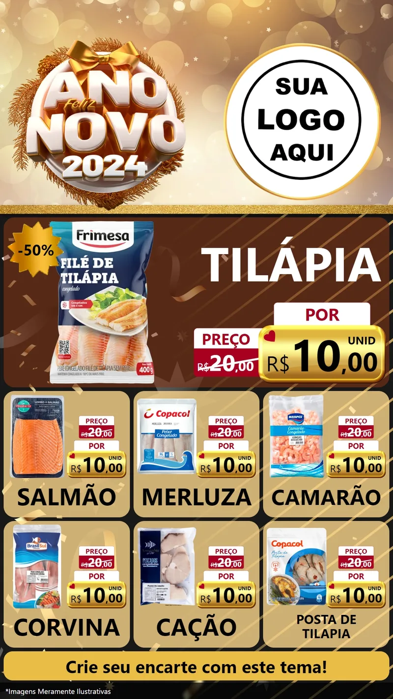 Modelo de Rede Social para Stories com o tema Feliz Ano Novo 2027 para Peixaria