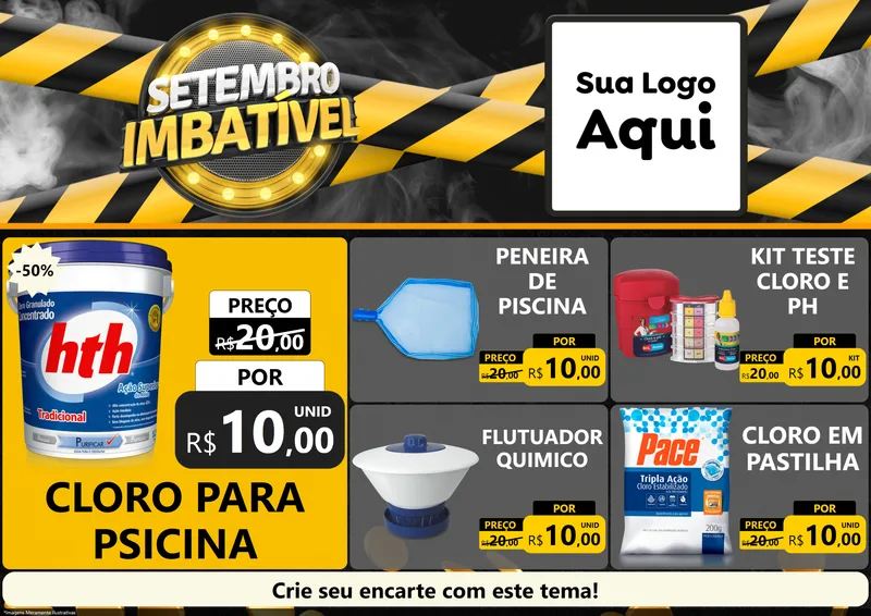Modelo de Encarte para Encarte A4 Horizontal com o tema Setembro Imbatível para Produtos para Piscina