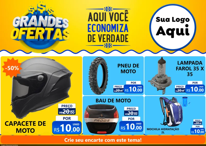 Modelo de Encarte para Encarte A4 Horizontal com o tema Grandes Ofertas para Moto peças