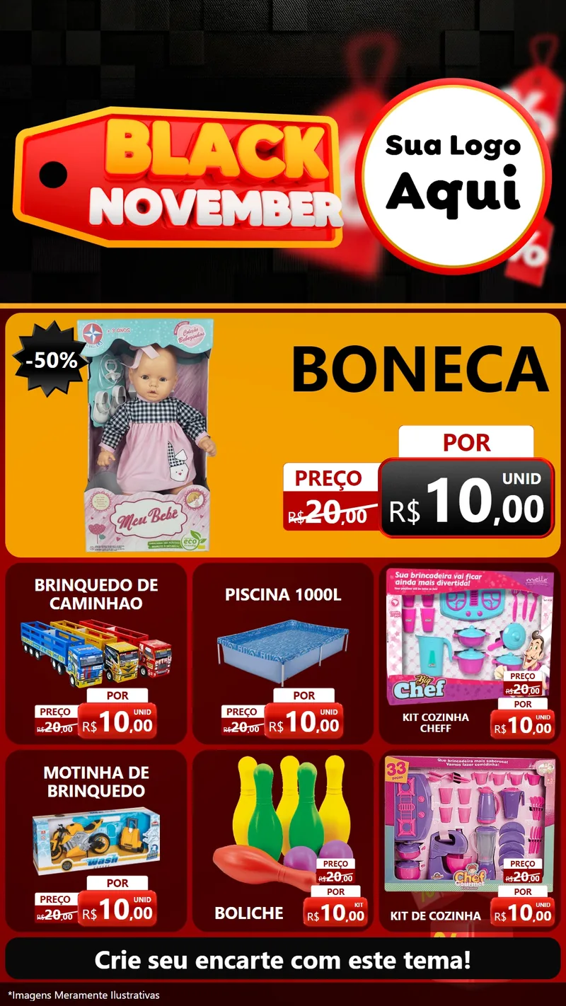 Modelo de Rede Social para Stories com o tema Black November para Brinquedos