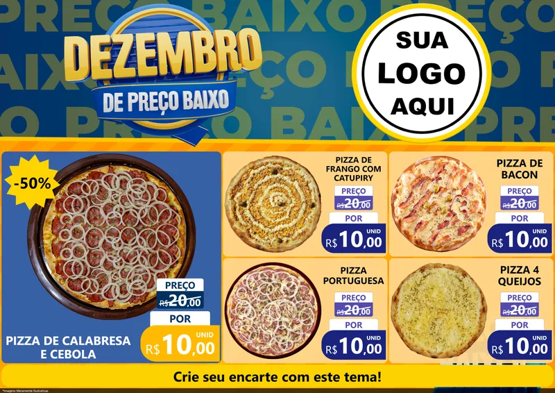 Modelo de Encarte para Encarte A4 Horizontal com o tema Dezembro de Preço Baixo para Pizzaria