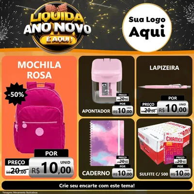 Modelo de Rede Social para Feed Facebook com o tema Liquida Ano Novo É Aqui! para Papelaria
