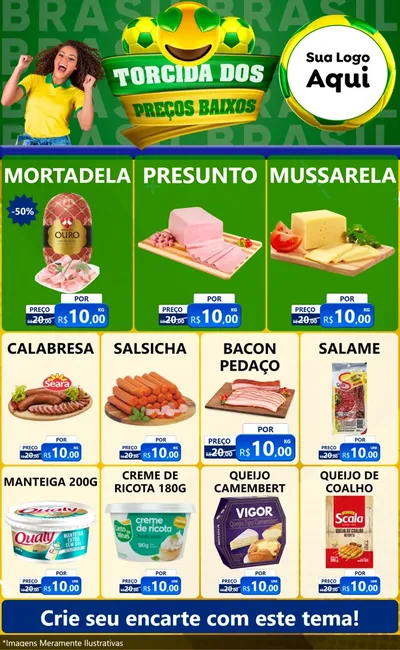 Modelo de Encarte para Encarte Grande com o tema Torcida dos Preços Baixos - Copa para Frios e Laticínios